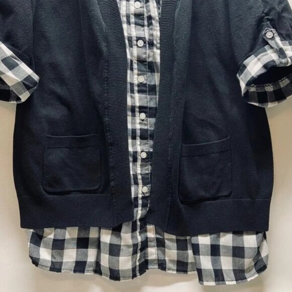 Great Northwest Indigo Layered Cardigan Women's 2X Black White Plaid Blouse GUC - Picture 3 of 8